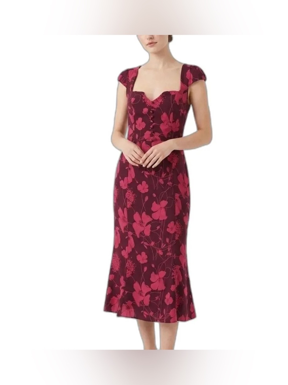 Anthropologie The Cecily Fit & Flare Sweetheart floral Midi Dress Size L